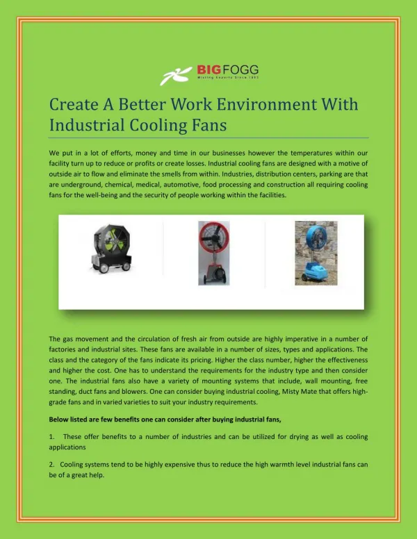 Create A Better Work Environment With Industrial Cooling Fans
