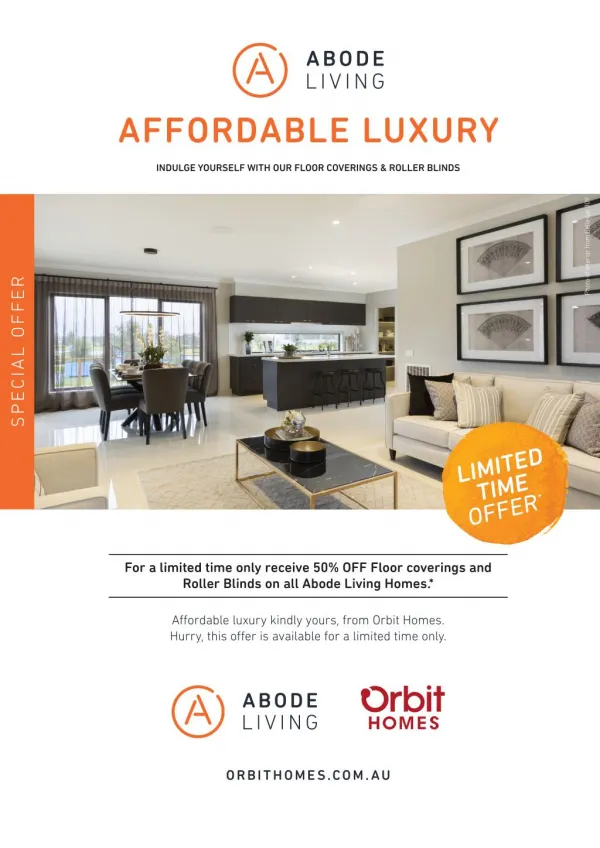 Get 50% off Floor Coverings and Roller Blinds on Abode & Signature Homes – Orbit Homes