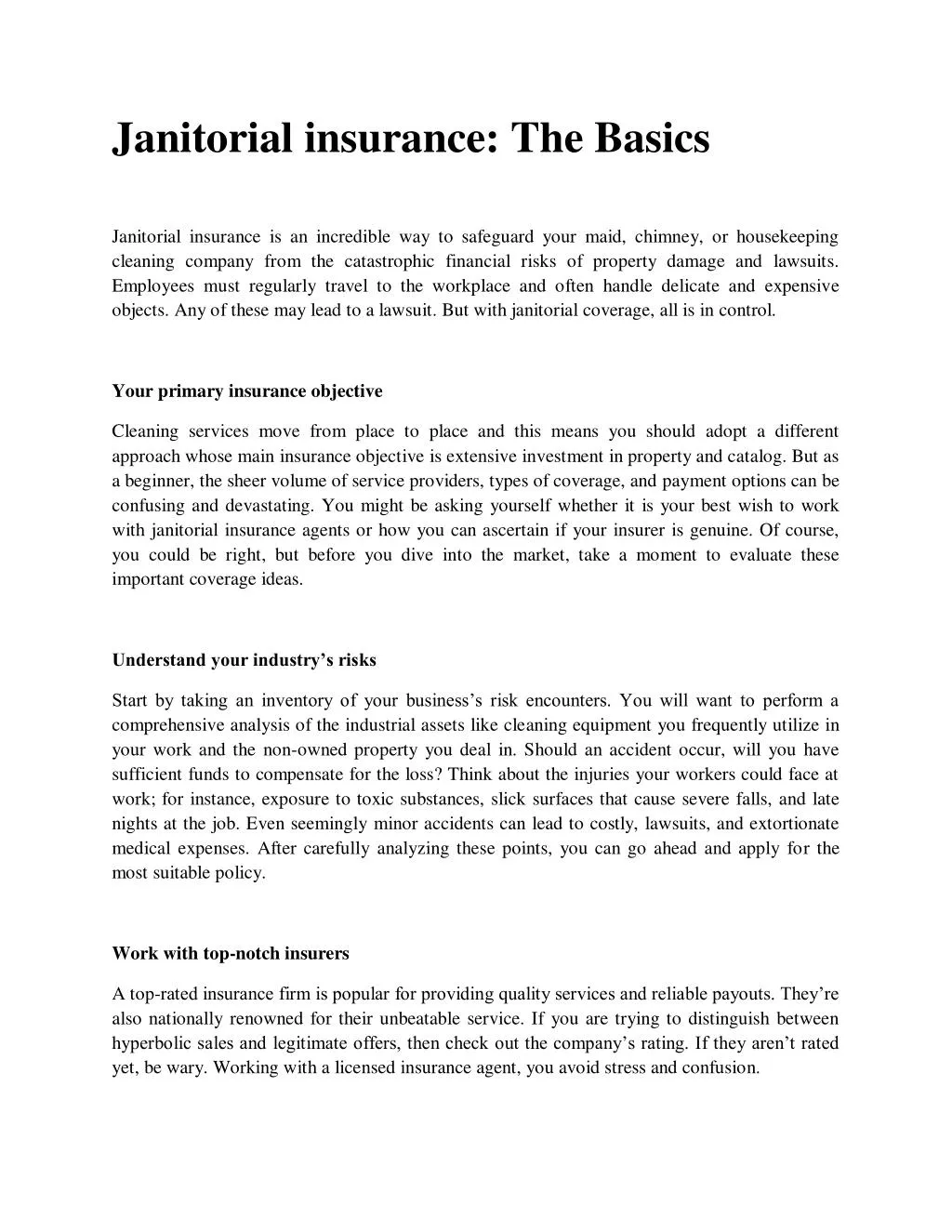 janitorial insurance the basics