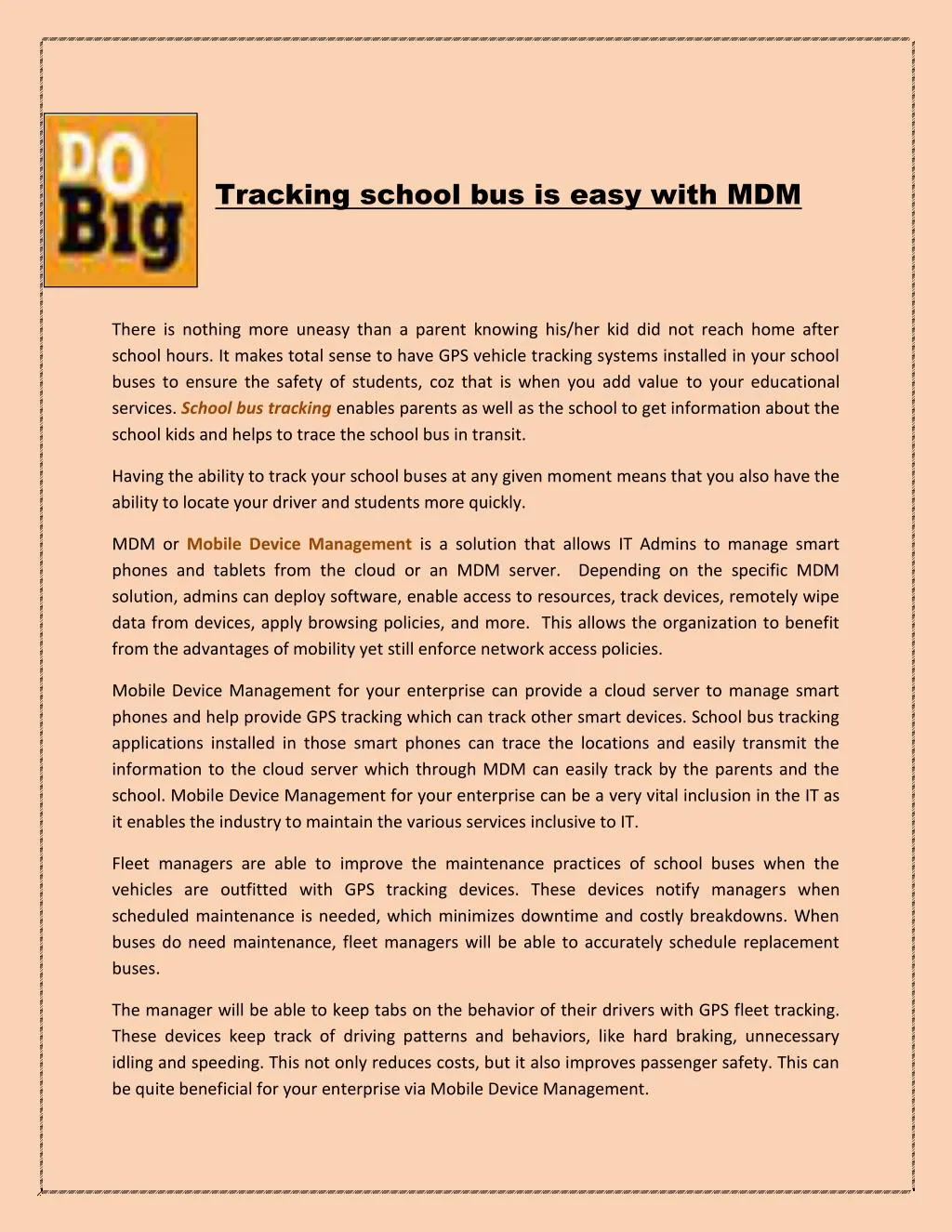 tracking school bus is easy with mdm
