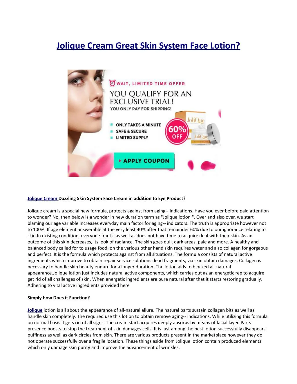 jolique cream great skin system face lotion