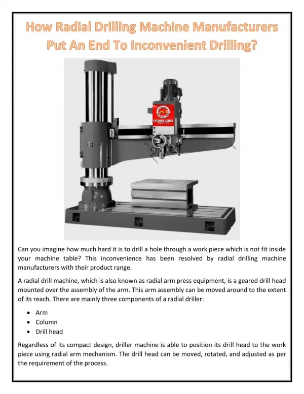 How Radial Drilling Machine Manufacturers Put An End To Inconvenient Drilling?