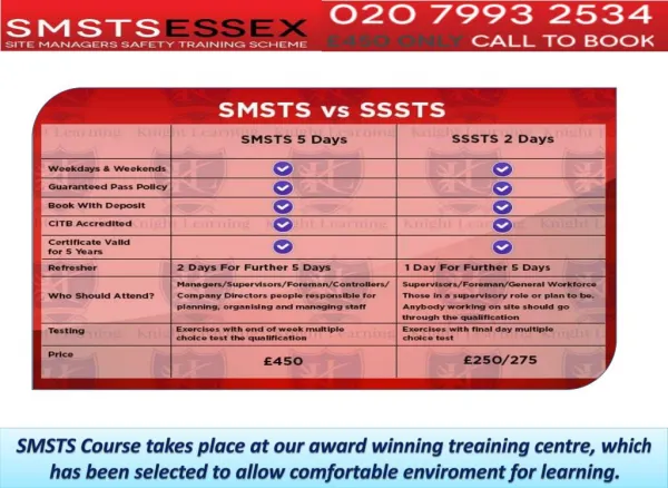 SMSTS Courses Centres Southend, UK