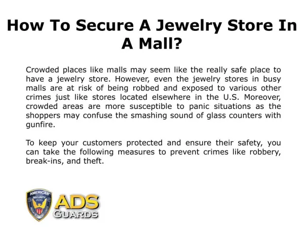 How to Make Your Jewelry Store Secure in Malls?