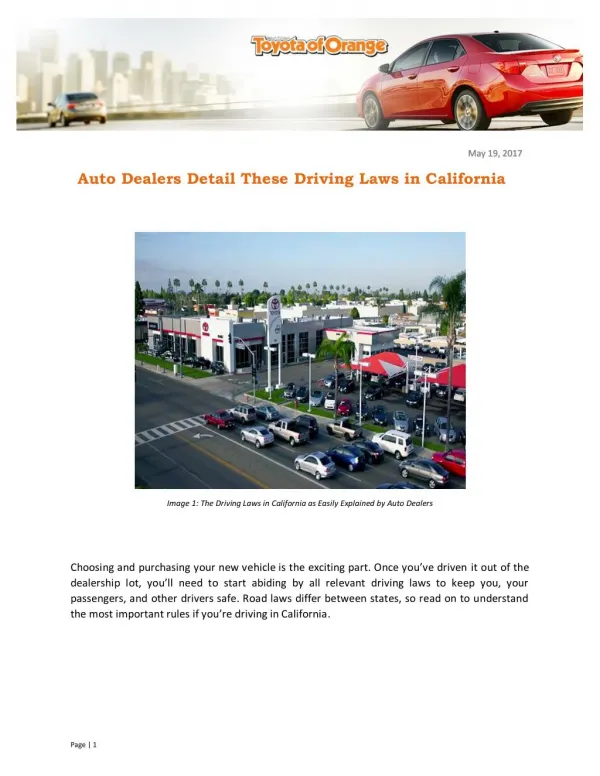 Auto Dealers Detail These Driving Laws in California