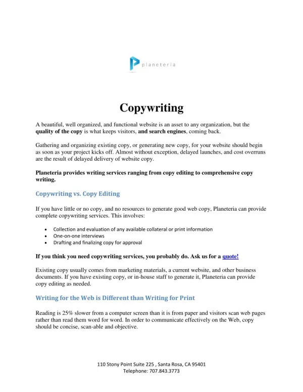 Content Copy Writing - Planeteria Media