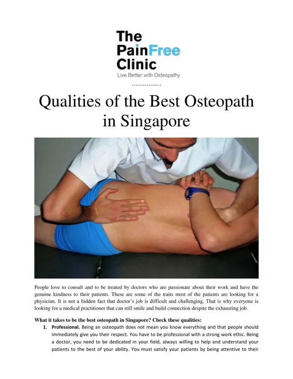 What it takes to be the Best Osteopath in Singapore