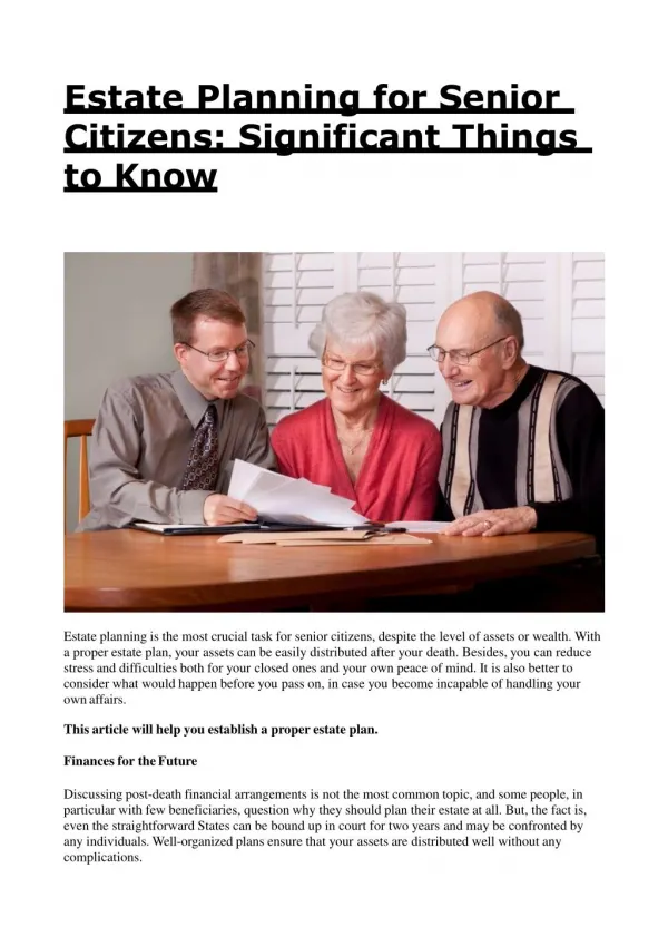 Estate Planning for Senior Citizens: Significant Things to Know