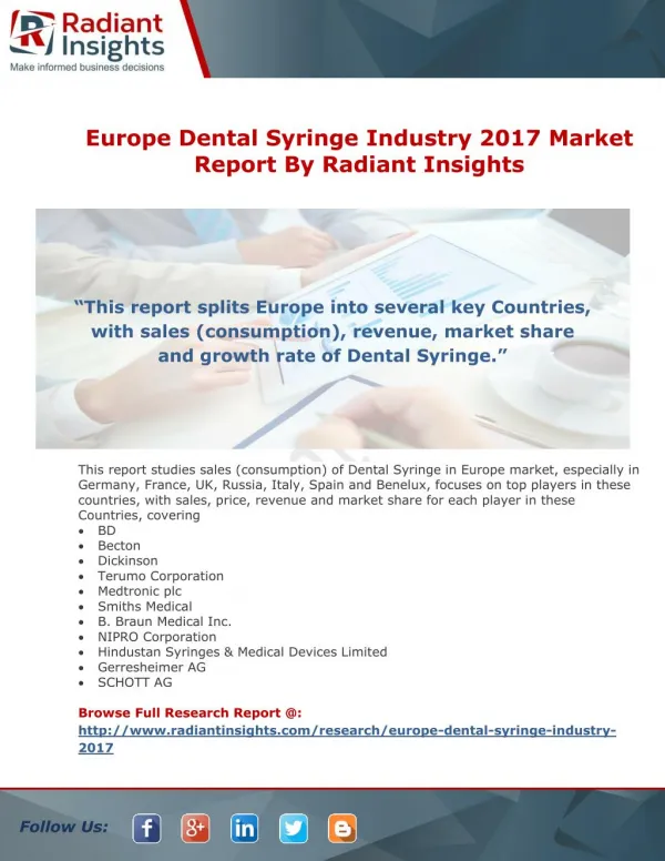 Europe Dental Syringe Industry 2017 Market Report By Radiant Insights
