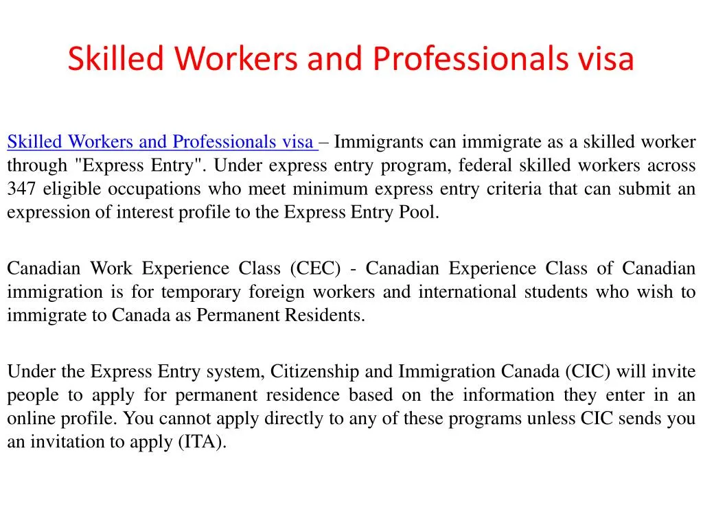 skilled workers and professionals visa