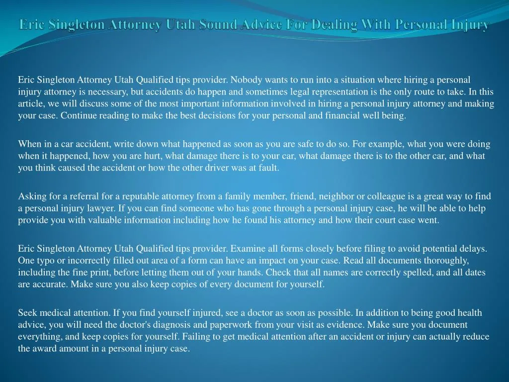 eric singleton attorney utah sound advice for dealing with personal injury