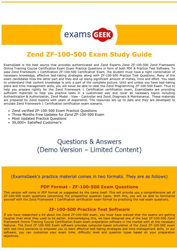 ZF-100-500 Exam Questions - Zend Framework 1 Exam Dumps