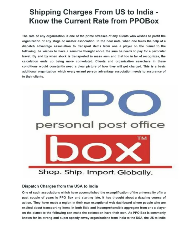 Shipping Charges From US to India - Know the Current Rate from PPOBox