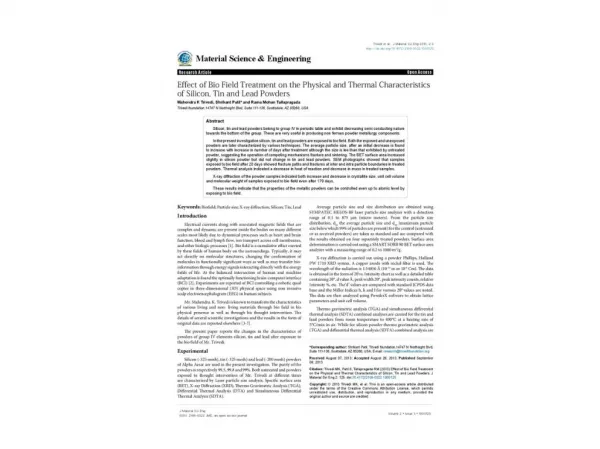 Effect of Bio Field Treatment on the Physical and Thermal Characteristics of Silicon, Tin and Lead Powders