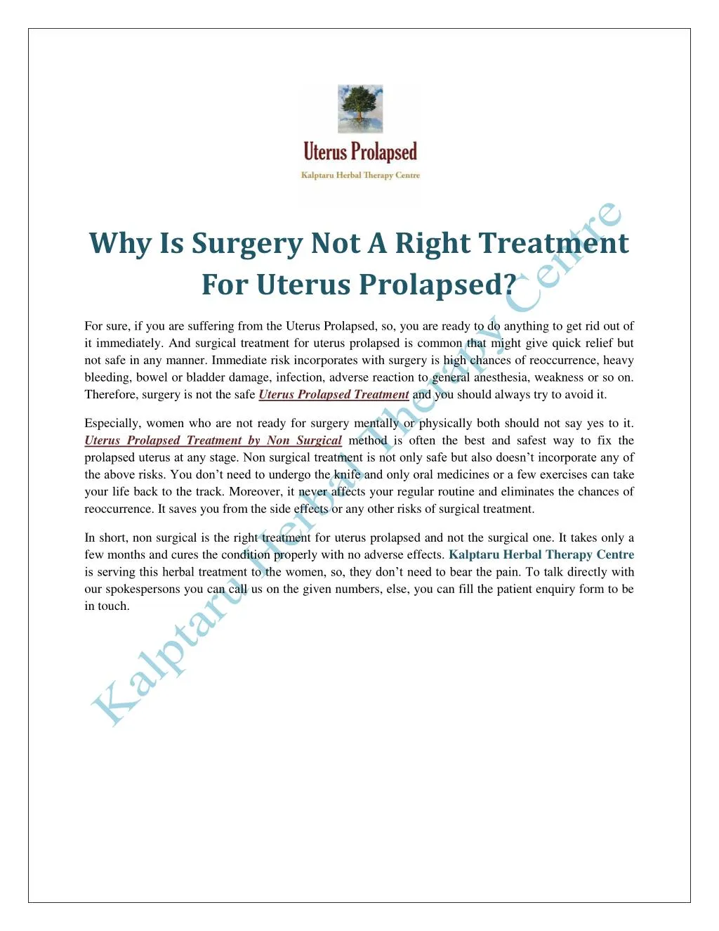 why is surgery not a right treatment for uterus