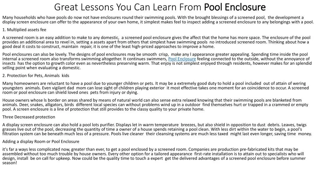 great lessons you can learn from pool enclosure