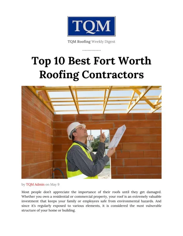 Top 10 Best Fort Worth Roofing Contractors