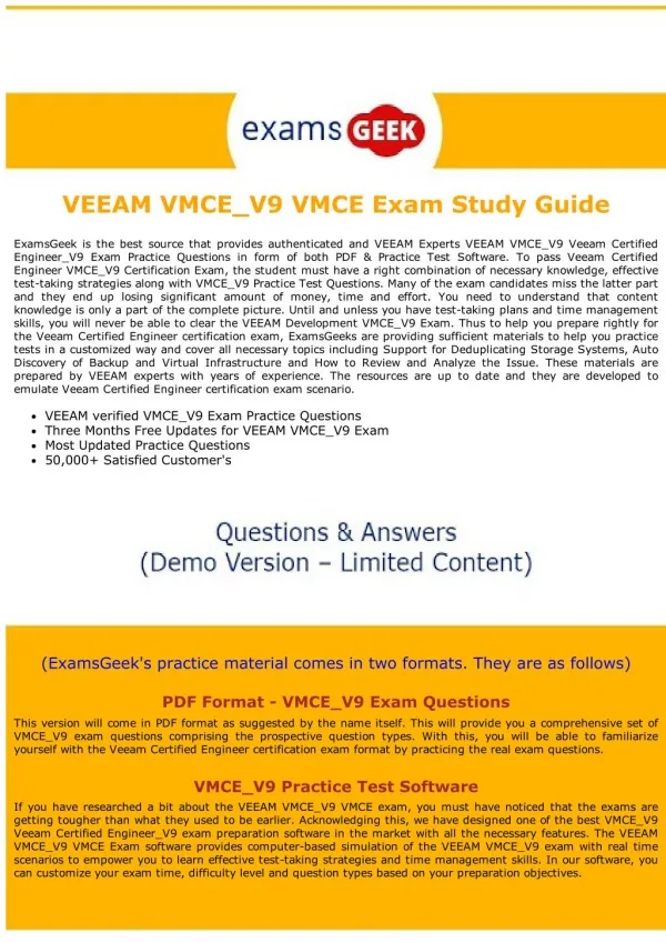VMCE_V9 Exam Dumps - Veeam Certified Engineer (VMCE) v9 Exam Questions