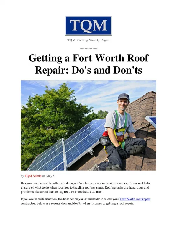 Getting a Fort Worth Roof Repair: Do's and Don'ts