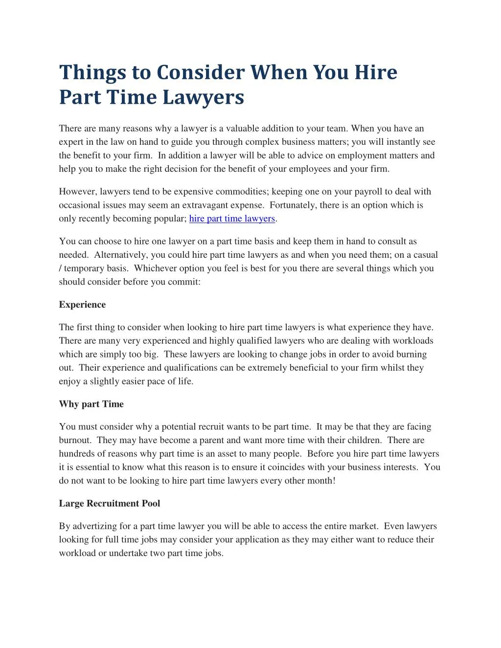 things to consider when you hire part time lawyers