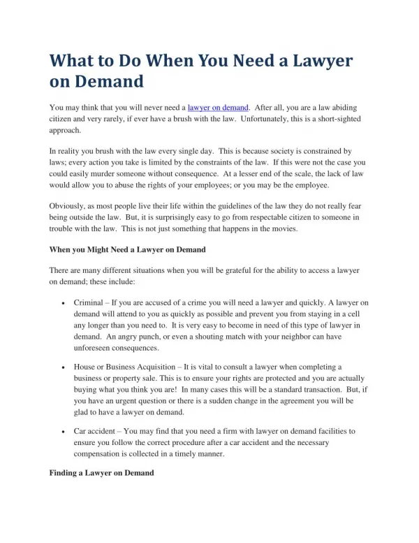 What to Do When You Need a Lawyer on Demand