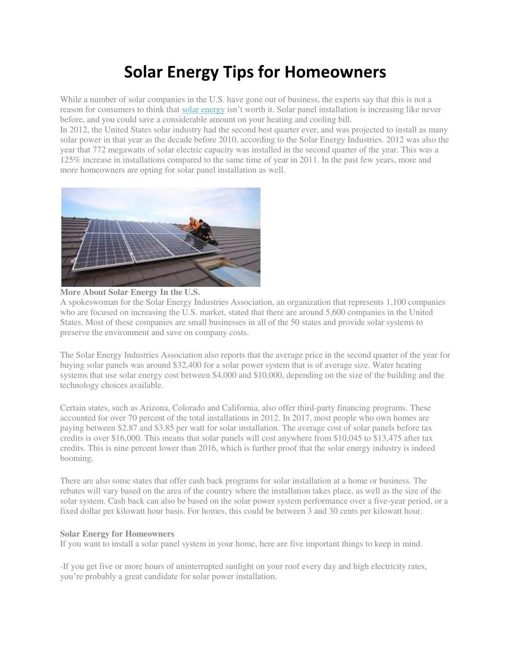 solar energy tips for homeowners