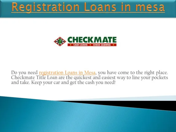 Registration Loans in mesa