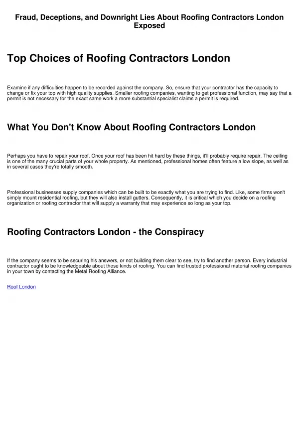 The Roofing Contractors London Diaries
