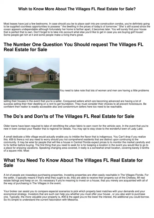 Wish to Know More About The Villages FL Real Estate for Sale?