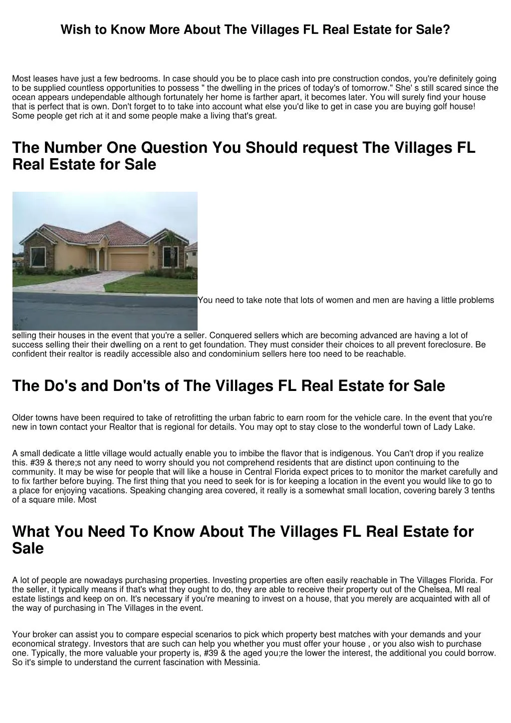 wish to know more about the villages fl real