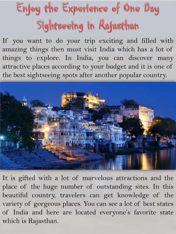 Enjoy the Experience of One Day Sightseeing in Rajasthan