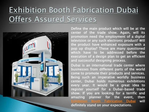 Exhibition Booth Fabrication Dubai Offers Assured Services