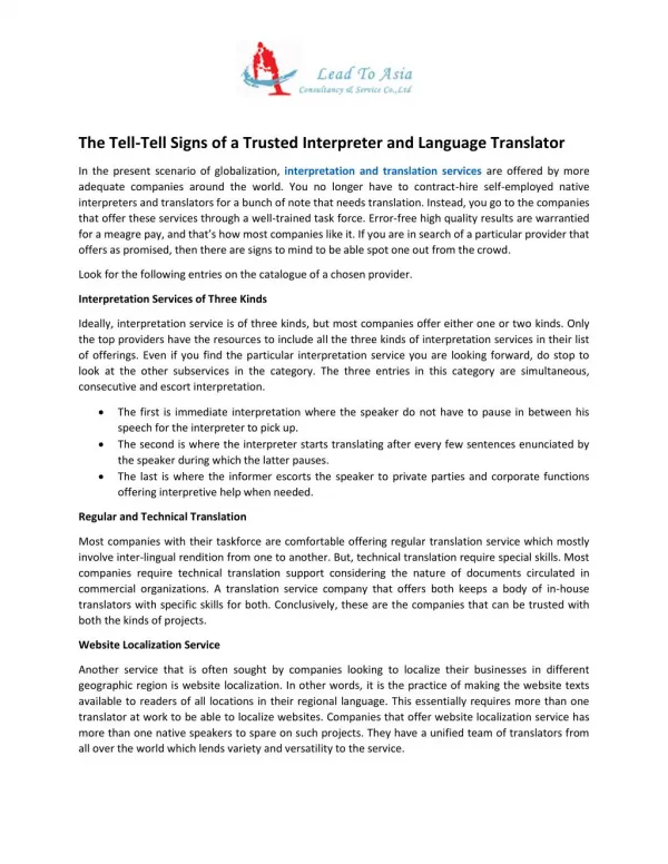 Signs Help To Choose The Trusted Interpreter And Language Translator.
