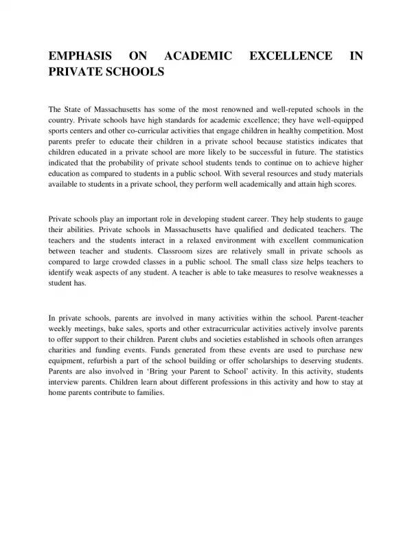EMPHASIS ON ACADEMIC EXCELLENCE IN PRIVATE SCHOOLS