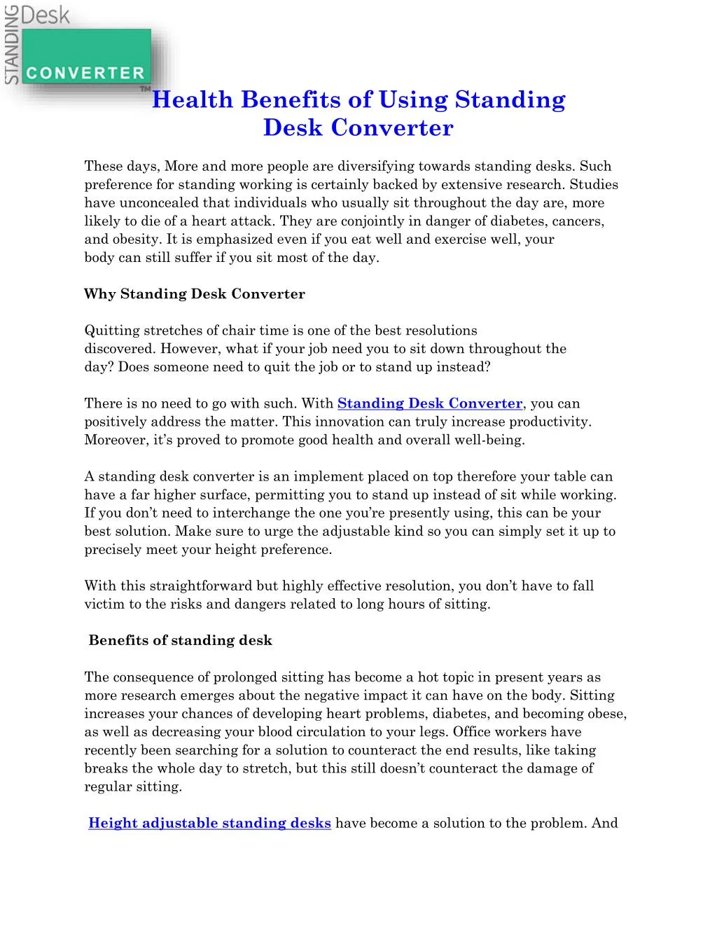 health benefits of using standing desk converter