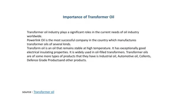 Importance of Transformer Oil