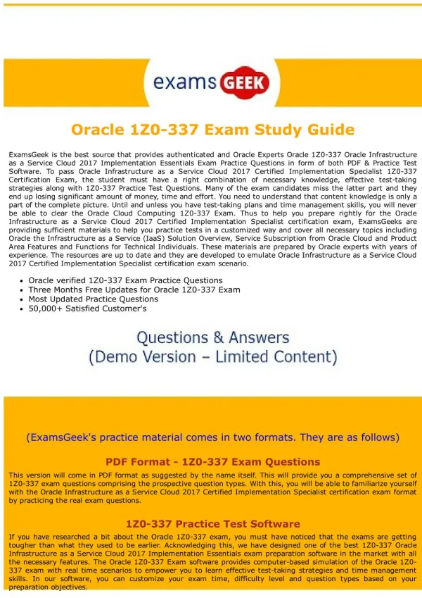 1Z0-337 Oracle Cloud computing Exam Dumps