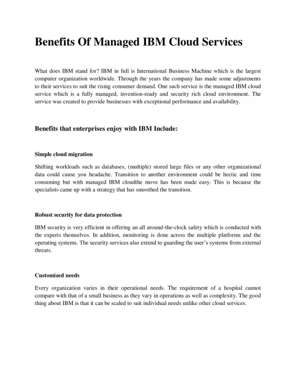 Benefits Of Managed IBM Cloud Services
