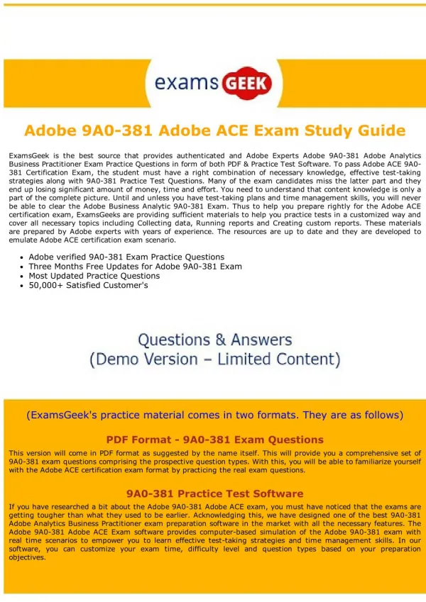 9A0-381 ACE Dumps - Adobe Analytics Business Practitioner Exam Dumps
