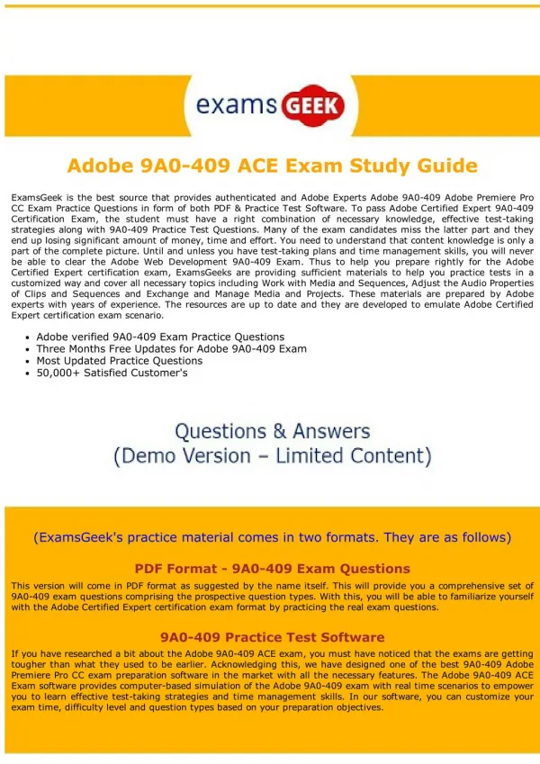 9A0-409 Adobe Certified Expert Exam - Premiere Pro CC Dumps