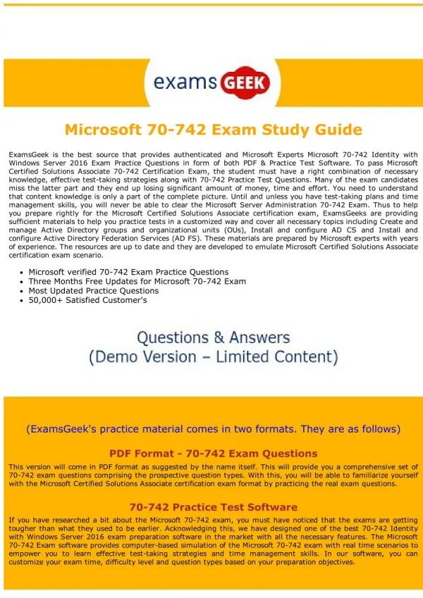 Latest MCSA Dumps - 70-742 Microsoft Certified Solutions Associate Exam Questions