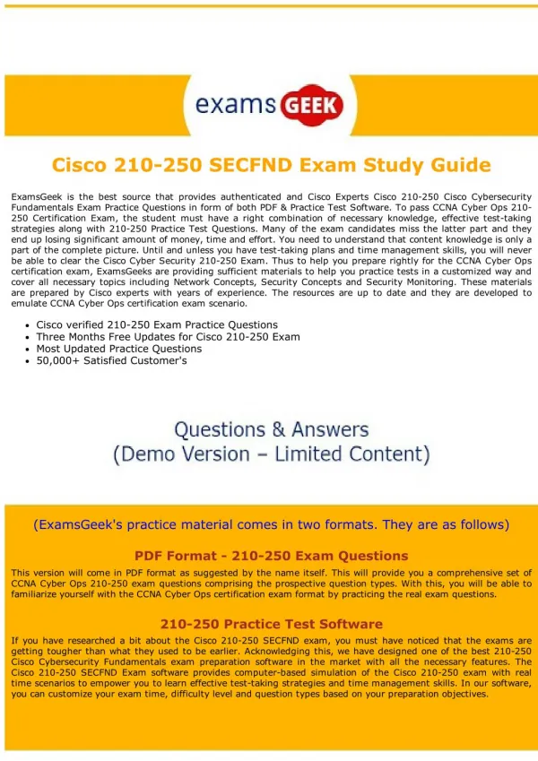210-250 Cisco Exam Dumps - Cyber security Fundamentals Exam