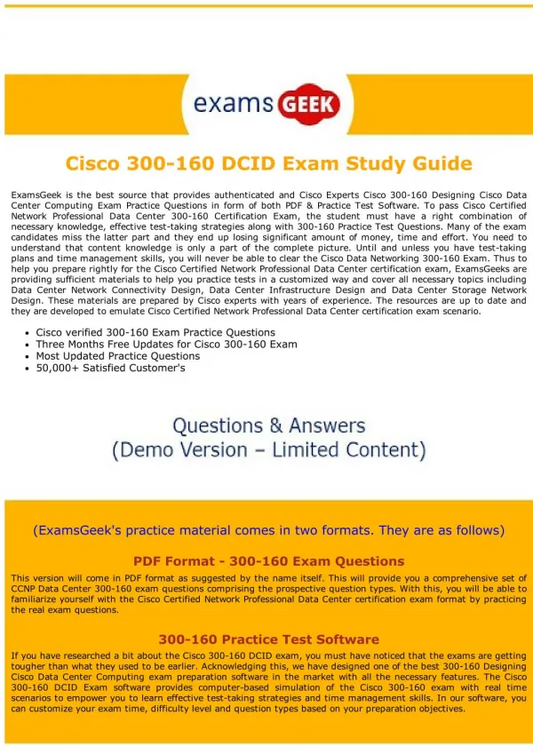 300-160 Cisco Exam Dumps - Designing Cisco Data Center Computing exam
