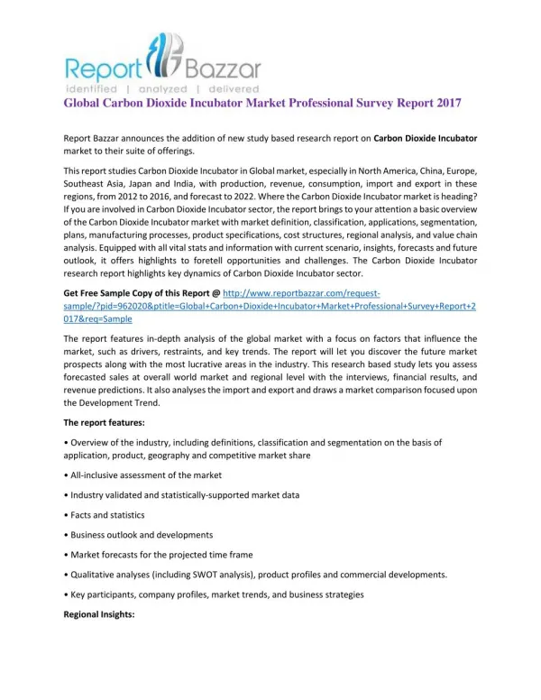 Global Carbon Dioxide Incubator Market Professional Survey Report 2017