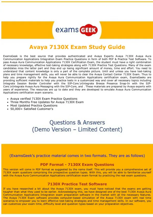 7130X Exam Dumps - Avaya Contact Center Exam Dumps PDF