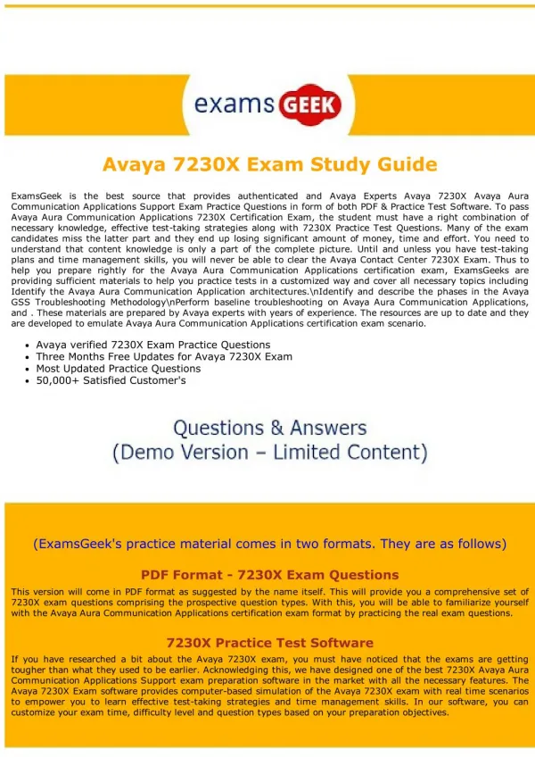 7230X Exam Questions - Avaya Contact Center Exam Dumps