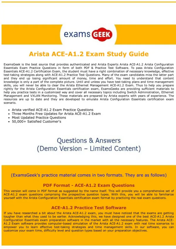 Arista Certified Engineering Associate ACE-A1.2 Exam Dumps