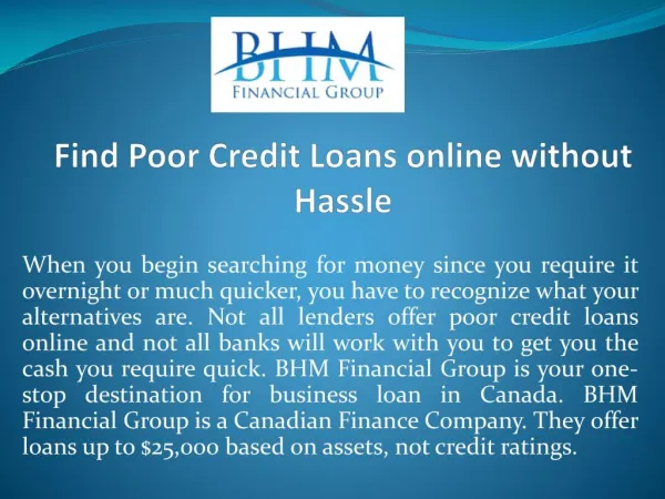 Find Poor Credit Loans online without Hassle