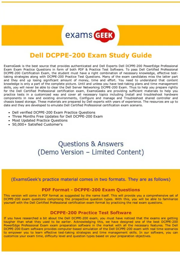 DCPPE-200 Dumps - Dell PowerEdge Professional Exam Questions