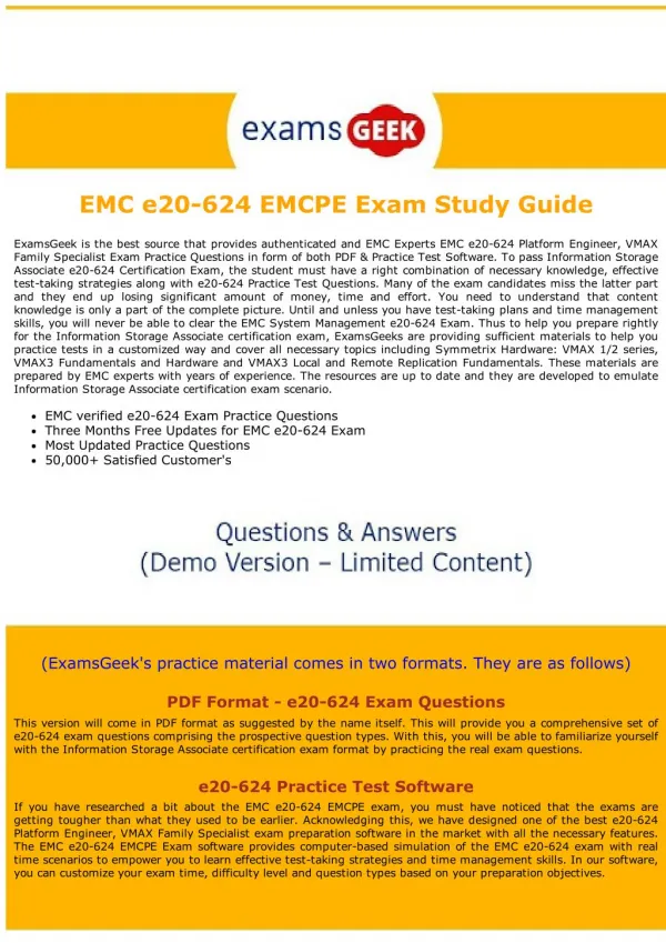 e20-624 EMC Information Storage Associate Exam Dumps